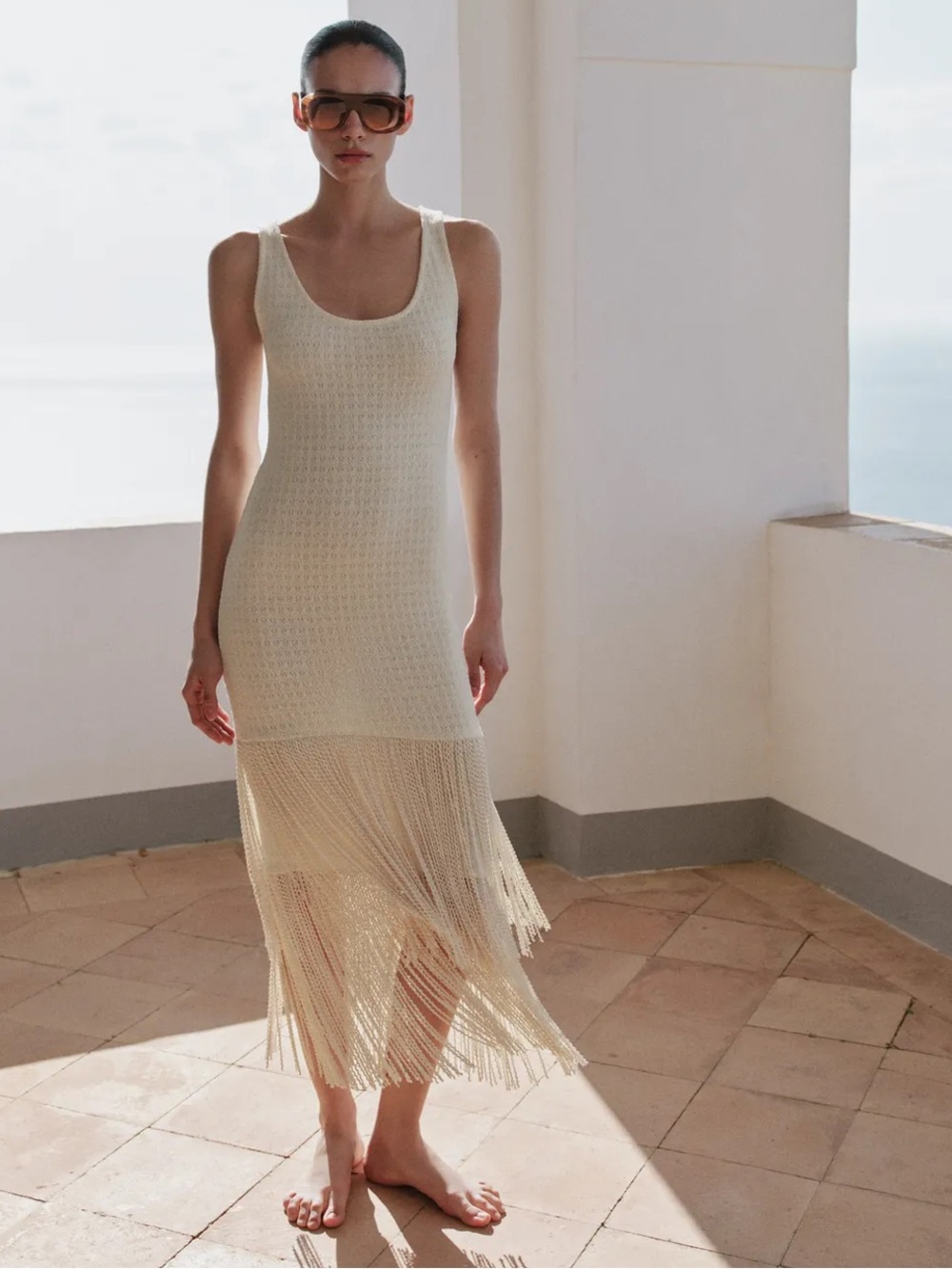 Zara TEXTURED FRINGED DRESS